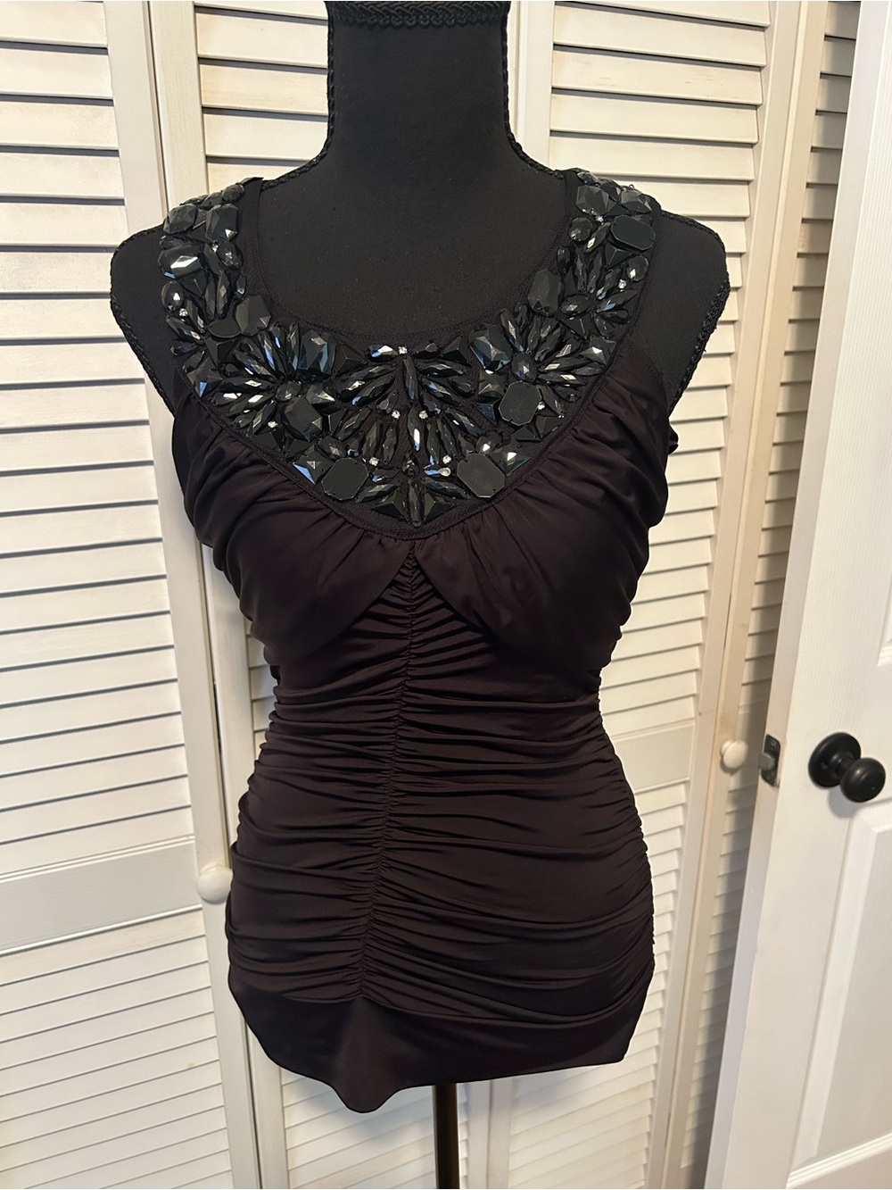 XOXO Black Embellished Ruched Mini Dress